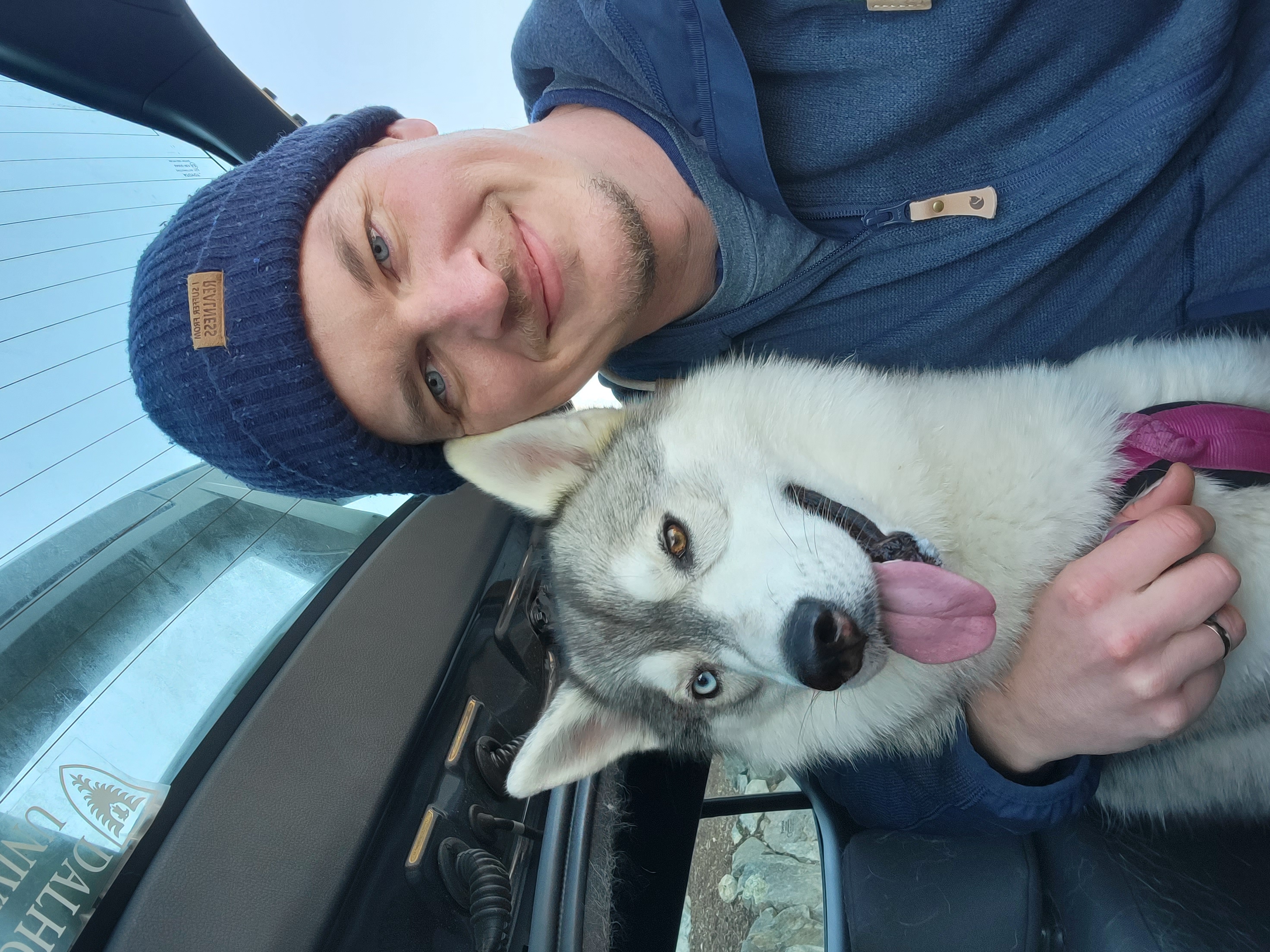 Alex Oswald and his husky, Ponyo, on Vancouver Island